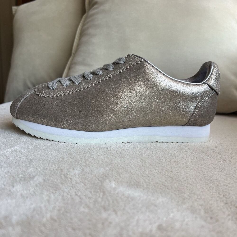 Donna Karan Tez Metallic Pewter Bronze Sneakers Women 6 M Lace Up Casual